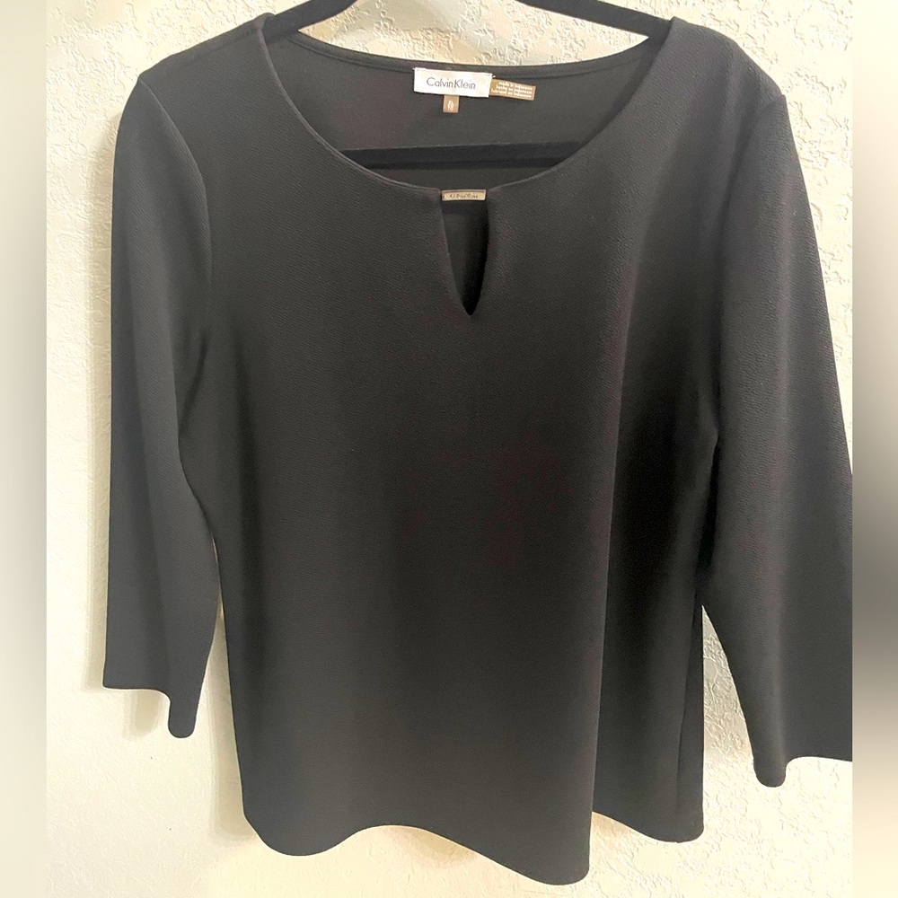 LAST CHANCE: Calvin Klein Black Textured Stretch Knit Top with Silver